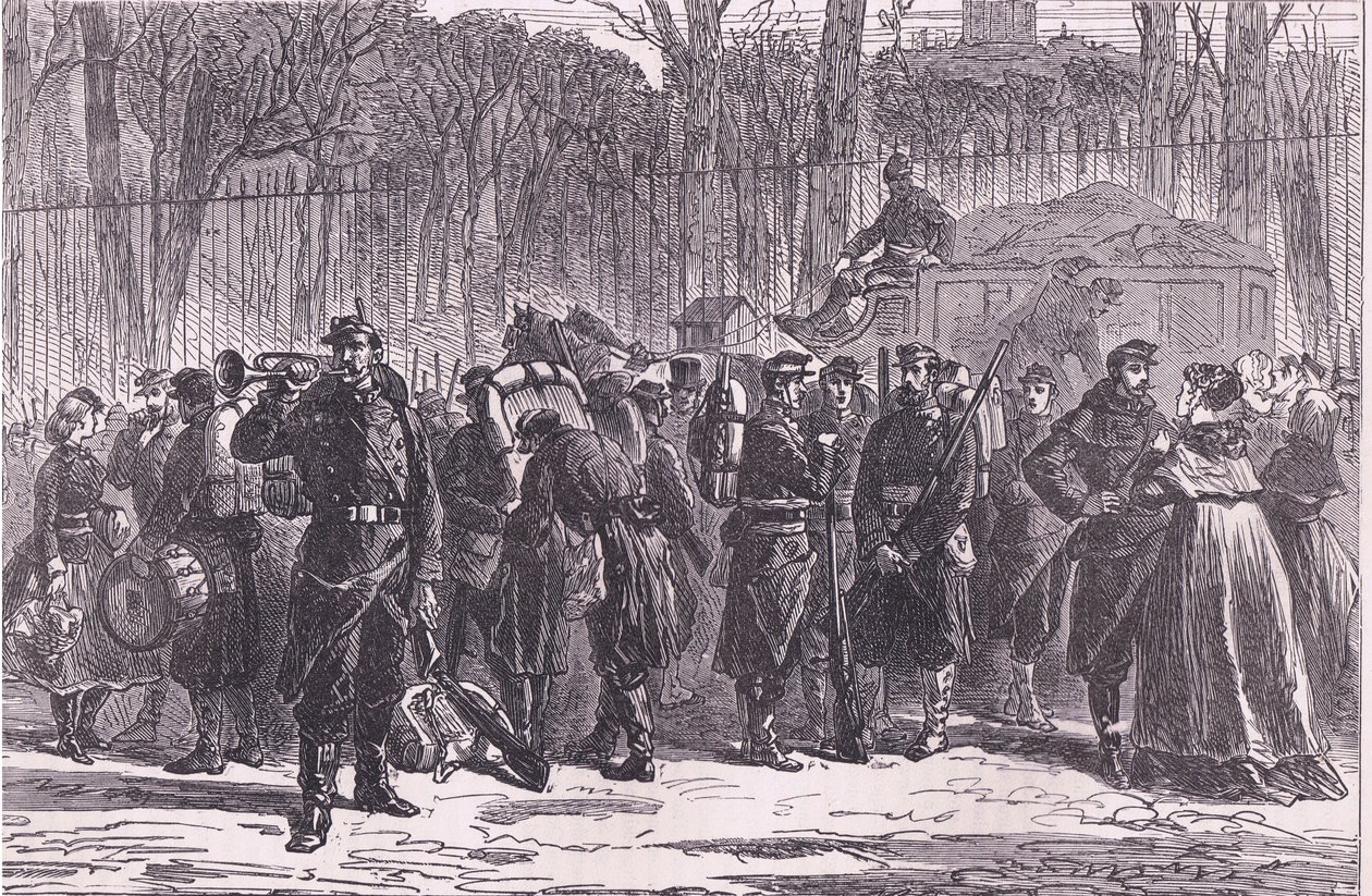 Partenza del decimo reggimento della Guardia Nazionale per i posti avanzati da German School