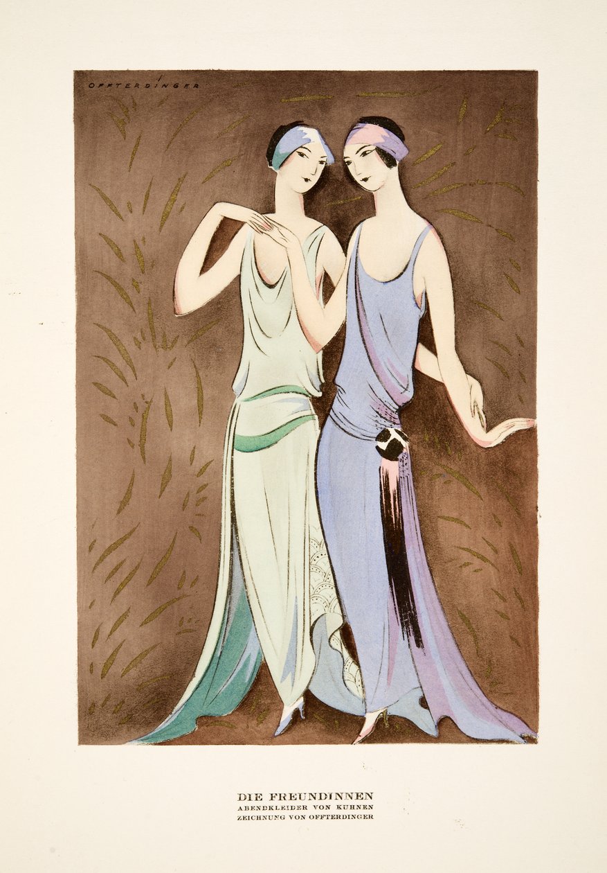 Die Freundinnen, abiti di Kuhnen, da Styl, pub.1922 (stampa a pochoir) da German School