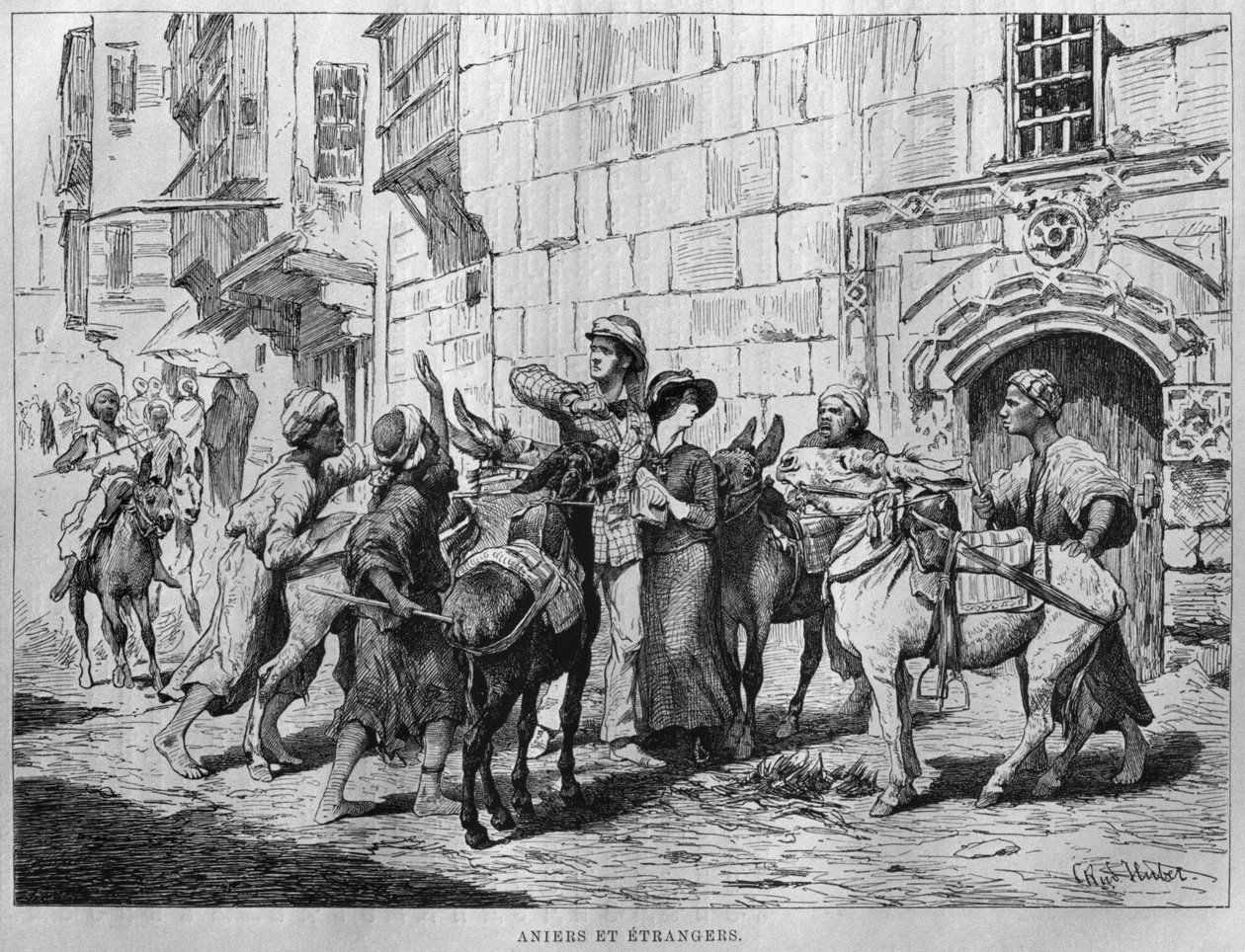Conduttori di asini e turisti, da LEgypte di Georg Moritz Ebers (1837-98), 1881 da German School