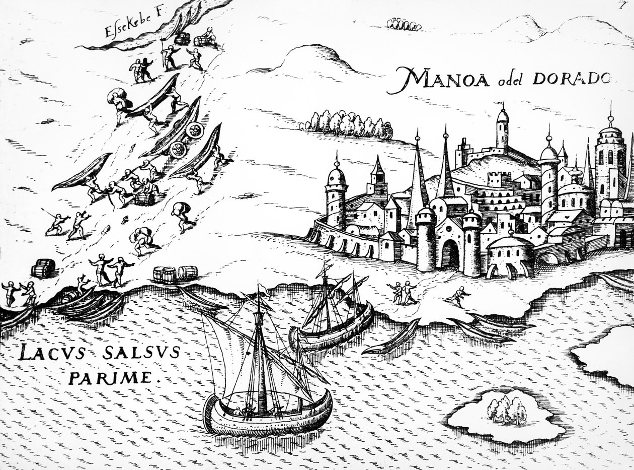 Eldorado, illustrazione da Regni Guianae, di G. Raleigh, 1594-96 da German School