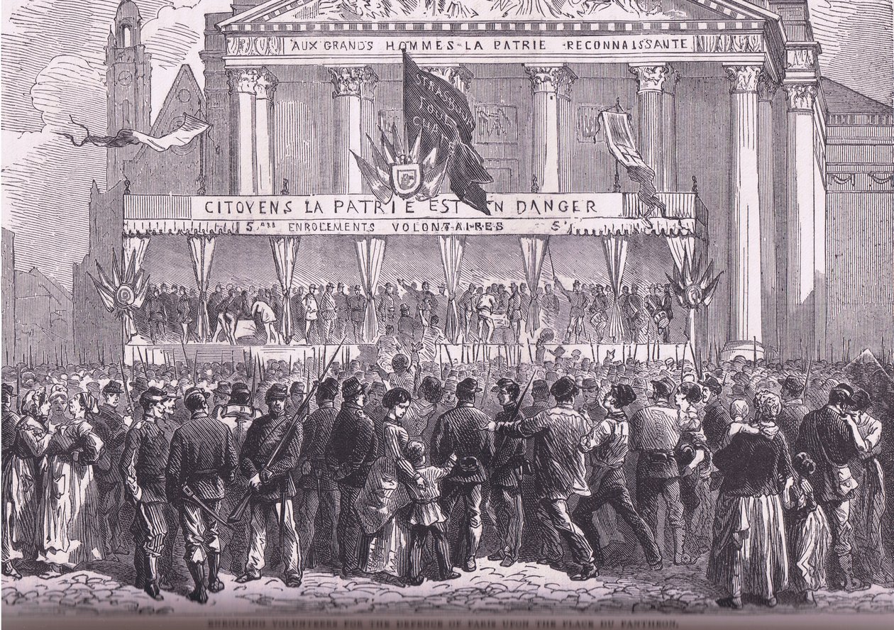 Arruolamento di volontari per la difesa di Parigi, Cassells History of the War between France and Germany pubblicata da Cassell and Company Limited, c.1890 da German School