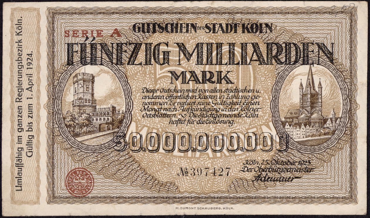 Banconota da cinquanta miliardi di marchi, 1923 da German School