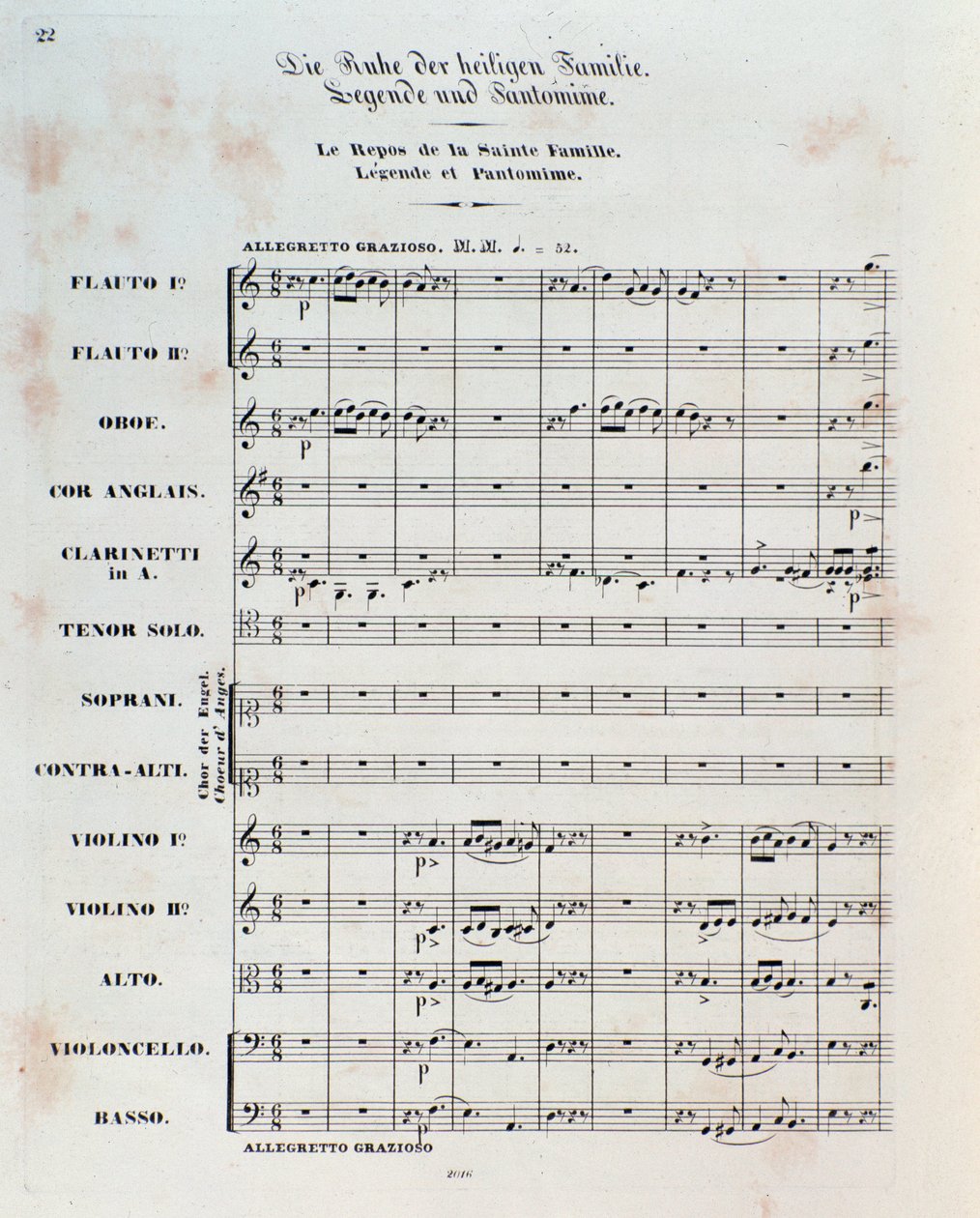 Prima pagina della partitura per La fuga in Egitto, op. 25, ouverture di Hector Berlioz da German School