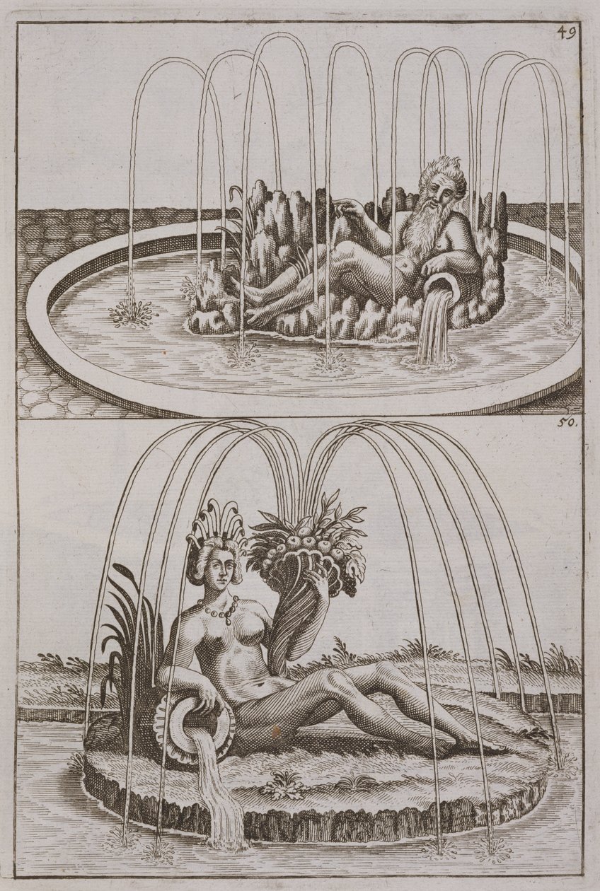 Fontane, da Architectura Curiosa Nova di Georg Andreas Bockler (1617-85), pubblicato 1704 da German School