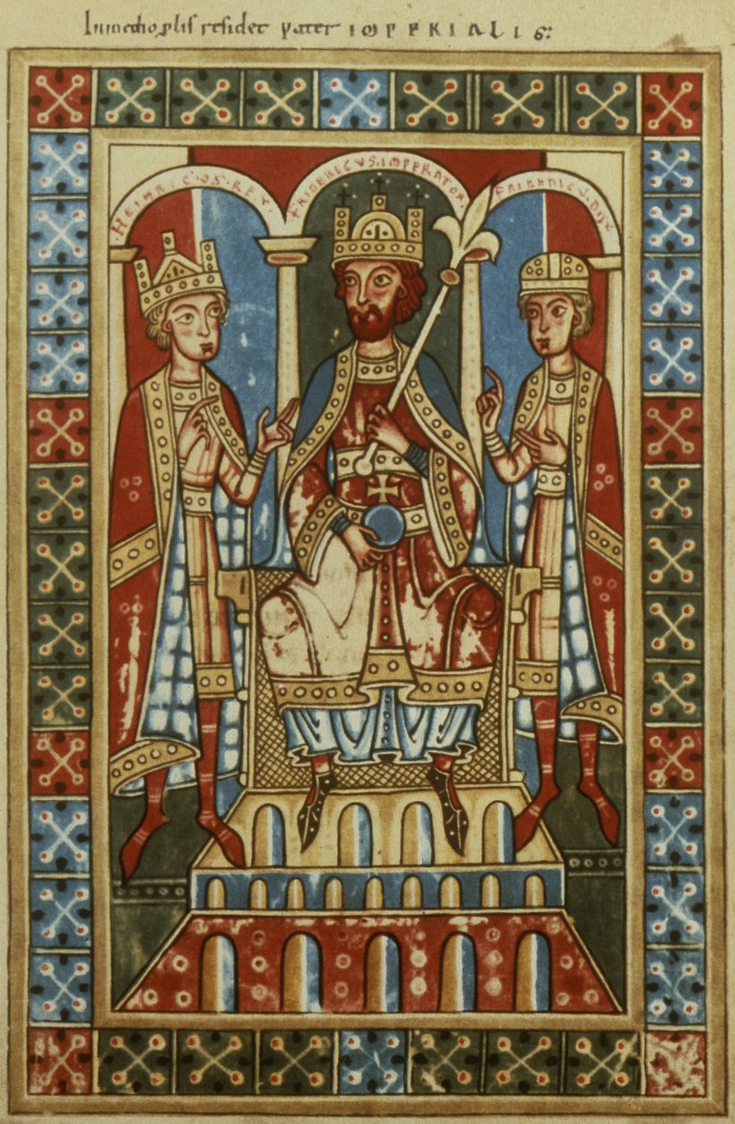 Federico I con i suoi due figli Re Enrico VI e Duca Federico, c.1180 da German School