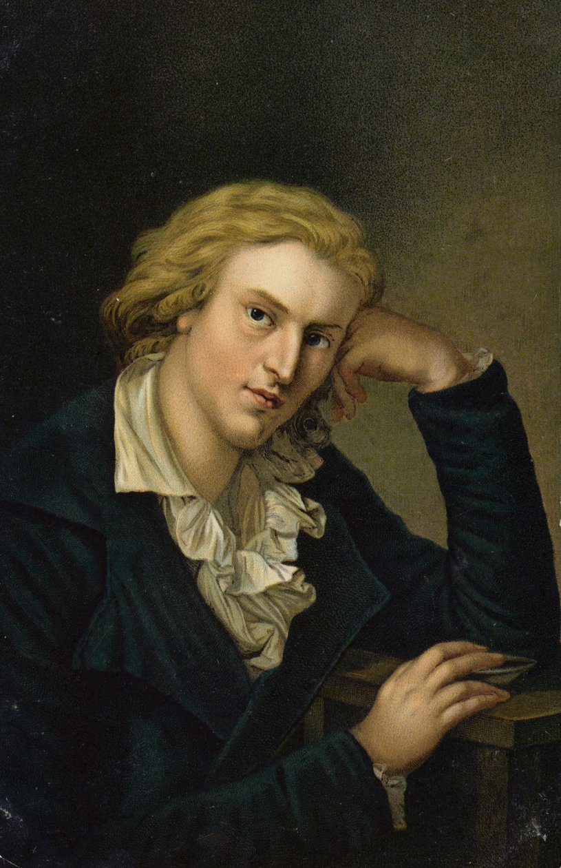 Friedrich von Schiller (1759-1805), poeta, filosofo, storico e drammaturgo tedesco (cromolito) da German School