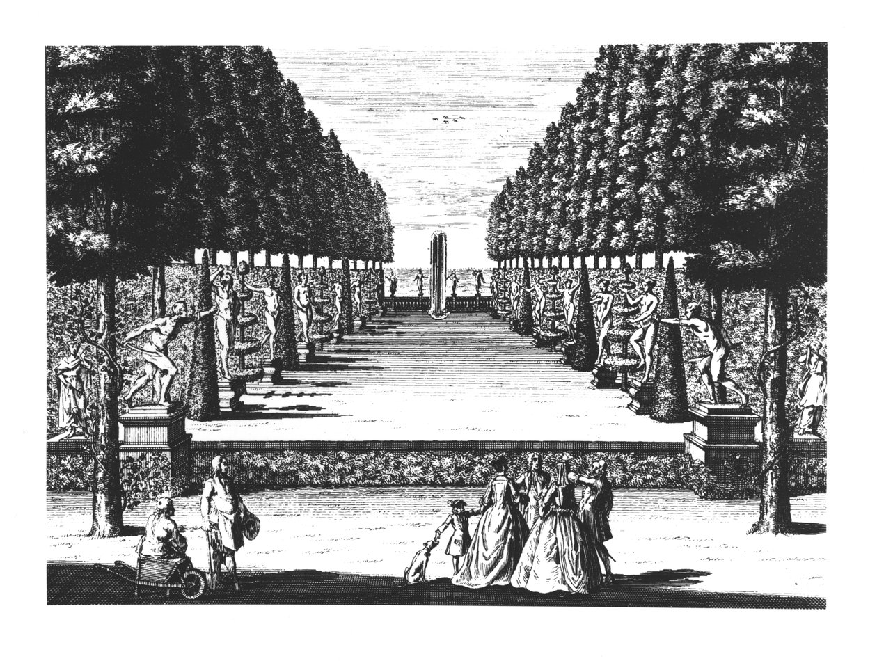 Teatro del Giardino a Herrenhausen, inciso da Joost Van Sasse (1716-36) da German School