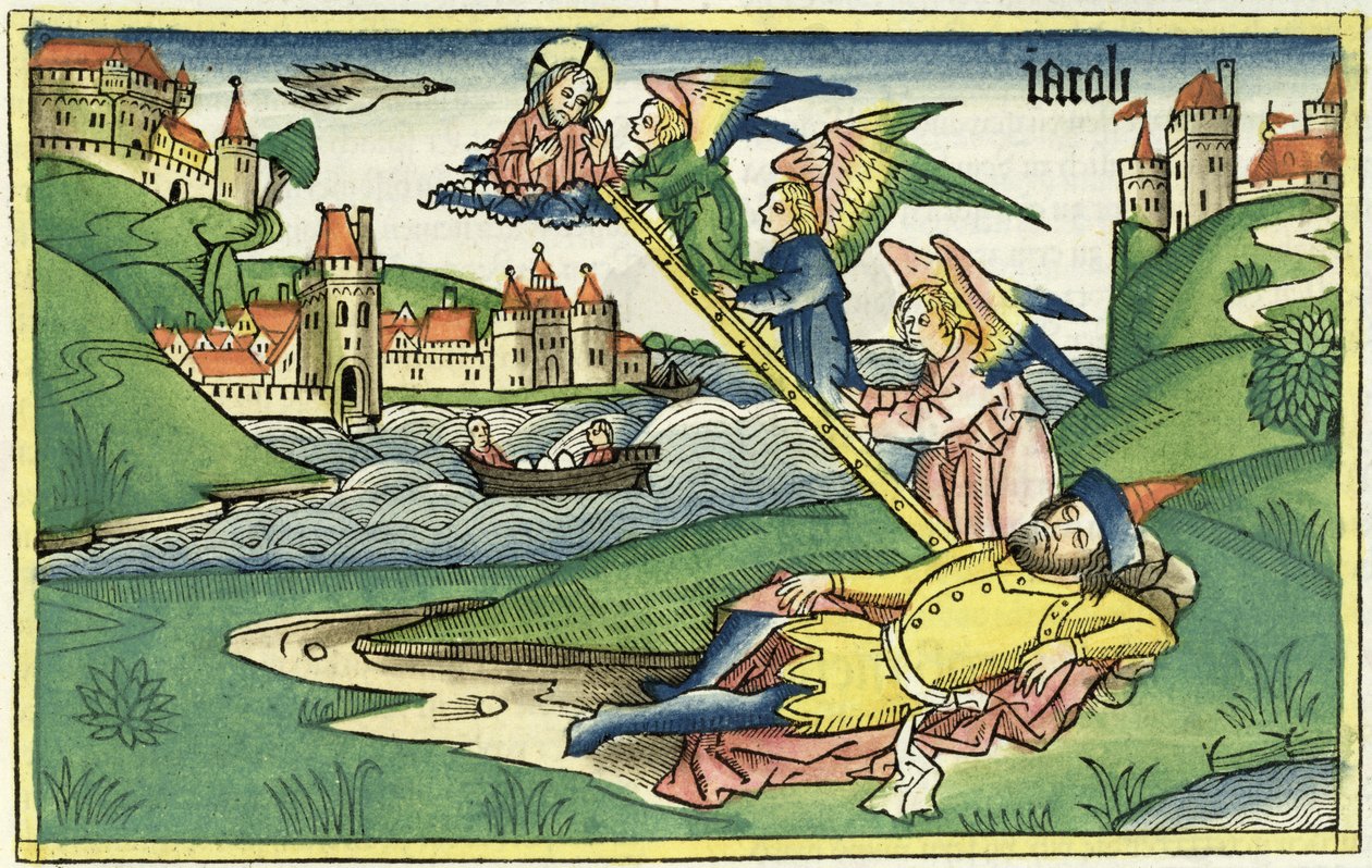 Genesi 28:10 La scala di Giacobbe, dalla Bibbia di Norimberga (Biblia Sacra Germanaica) da German School
