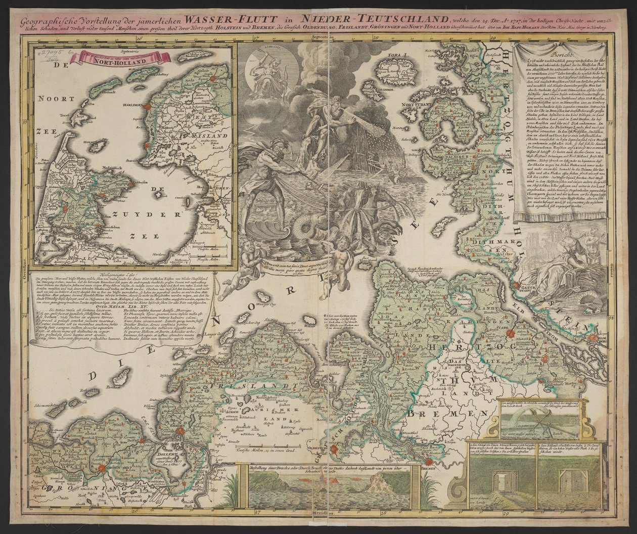 Presentazione geografica della misera inondazione in Bassa Germania, avvenuta il 25 dicembre 1717, c.1718 da German School