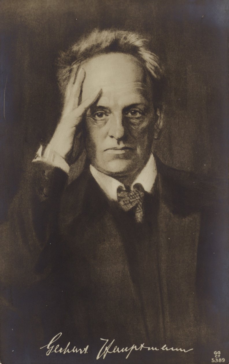 Gerhard Hauptmann (1862-1946), drammaturgo e romanziere tedesco (litografia) da German School