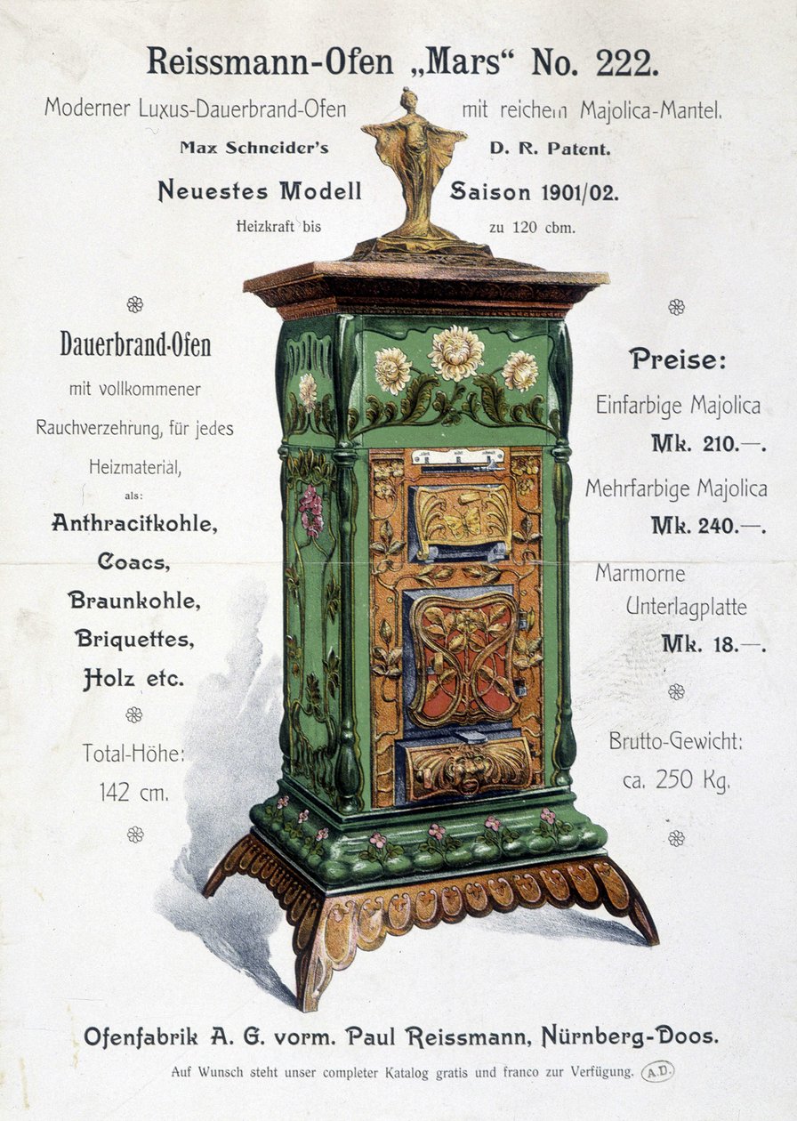 Pubblicità tedesca per una caldaia in stile art nouveau, fine XIX secolo da German School