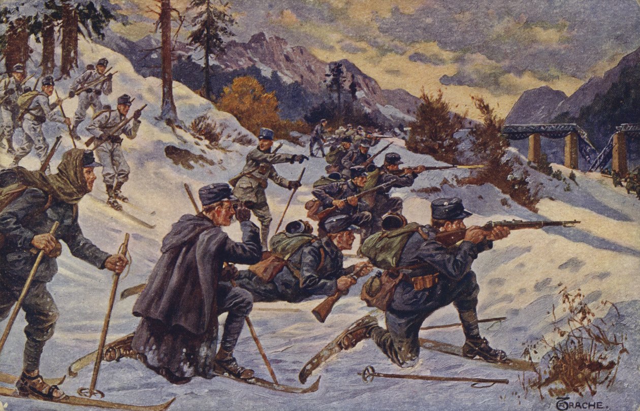 Truppe sciistiche tedesche e austriache al passo di Dukla, Carpazi, Prima Guerra Mondiale da German School