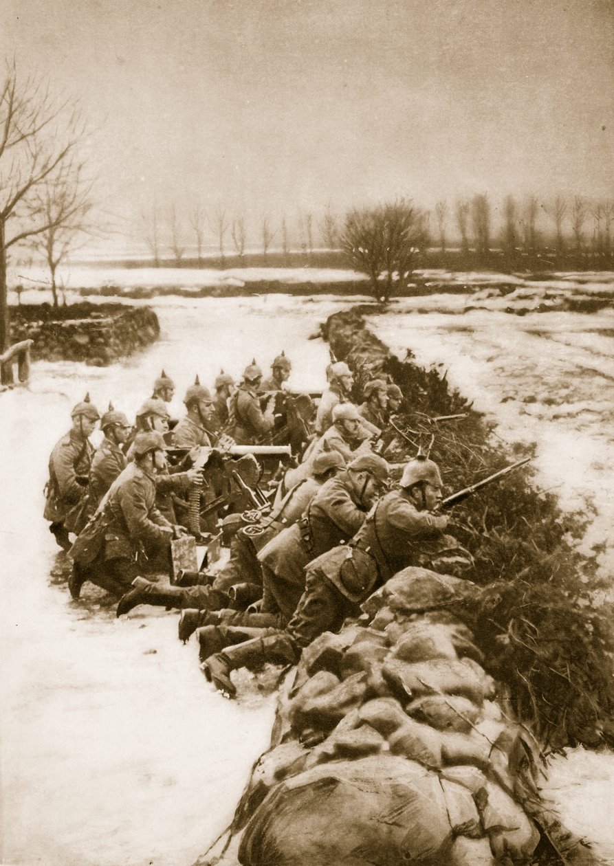 Sezione di mitragliatrici tedesche che tengono una barricata in Polonia, 1914-19 da German School