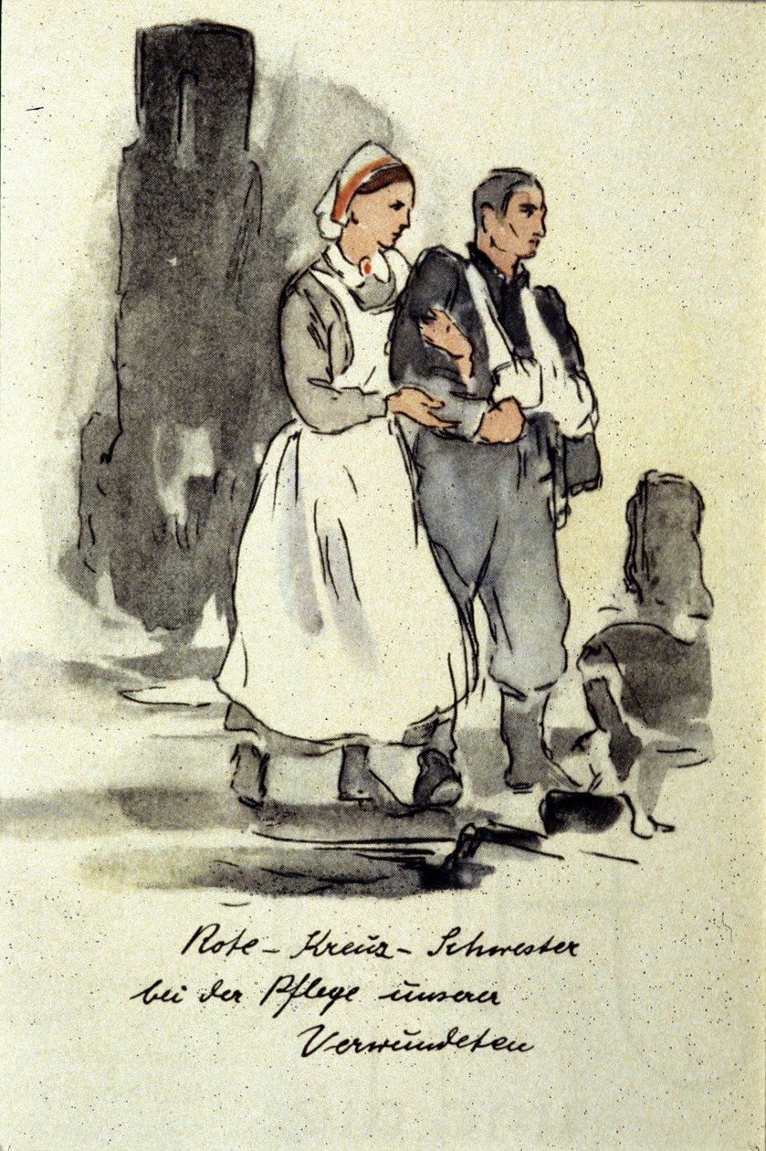 Infermiera tedesca che sostiene un uomo ferito. 1942 da German School