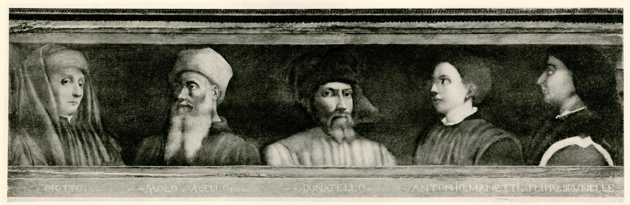 Giotto di Bondone (1267 - 1337), Paolo Uccello (1397 - 1475), Donatello (1386 - 1466), Antonio Manetti (1402 - 1460), Filippo di der Brunellesco (1377 - 1466) da German School