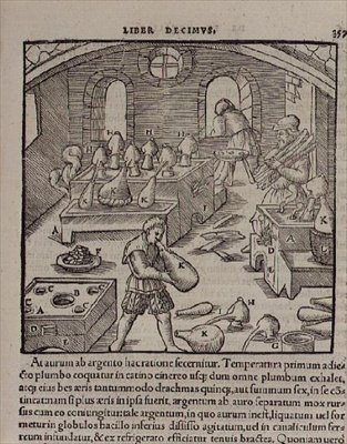Soffiatura del vetro, da un Libro dei Mestieri da German School