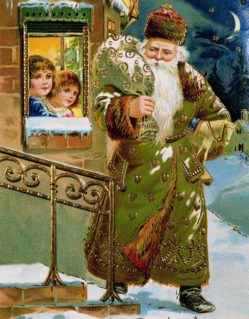 Babbo Natale dalla testa verde, cartolina tedesca, 1900 circa (stampa) da German School