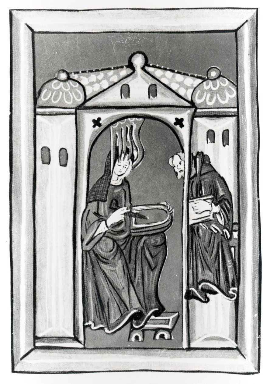 Ildegarda di Bingen che riceve la luce dal cielo, c.1151 da German School