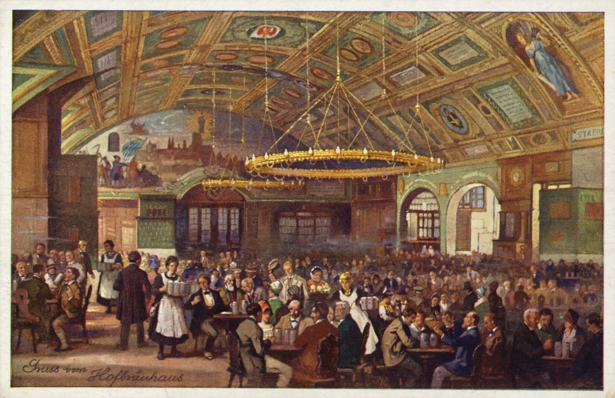 Hofbrauhaus, Monaco (litografia a colori) da German School