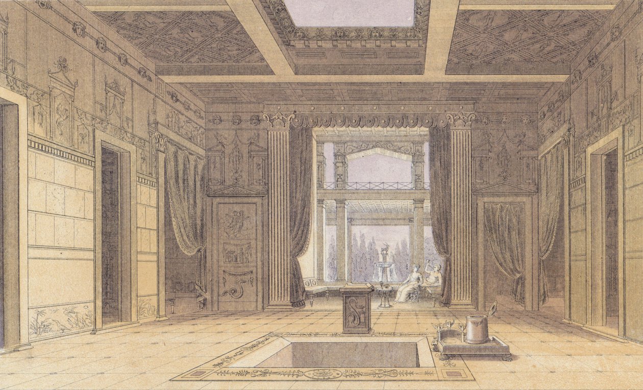 Casa di Sallustio, Pompei, Italia (litografia a colori) da German School