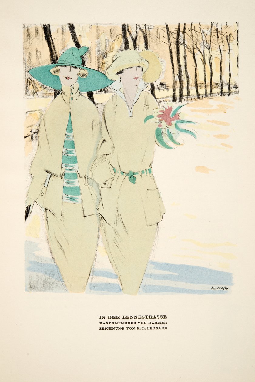 "In Der Lennestrasse", pubblicità per i cappotti di Hammer, da Styl, pub.1922 (stampa a pochoir) da German School