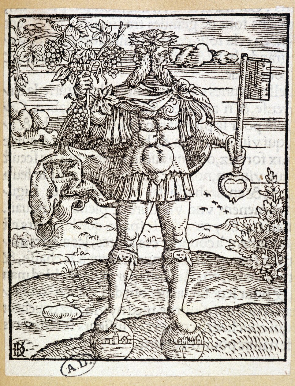 Giano (con una chiave in una mano e un ramo di vite nell