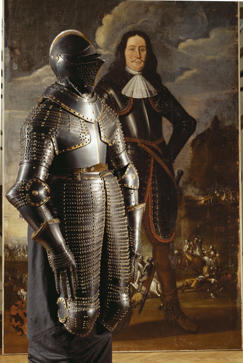 Johann Count Sporck, la sua armatura di 36 kg davanti al suo ritratto ... da German School