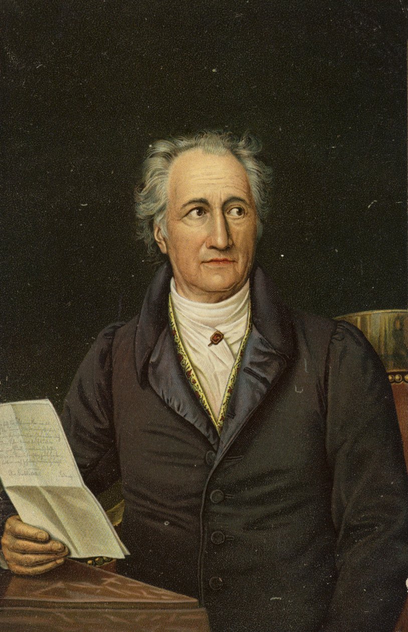 Johann Wolfgang von Goethe (1749-1832), poeta, romanziere e drammaturgo tedesco (cromolito) da German School