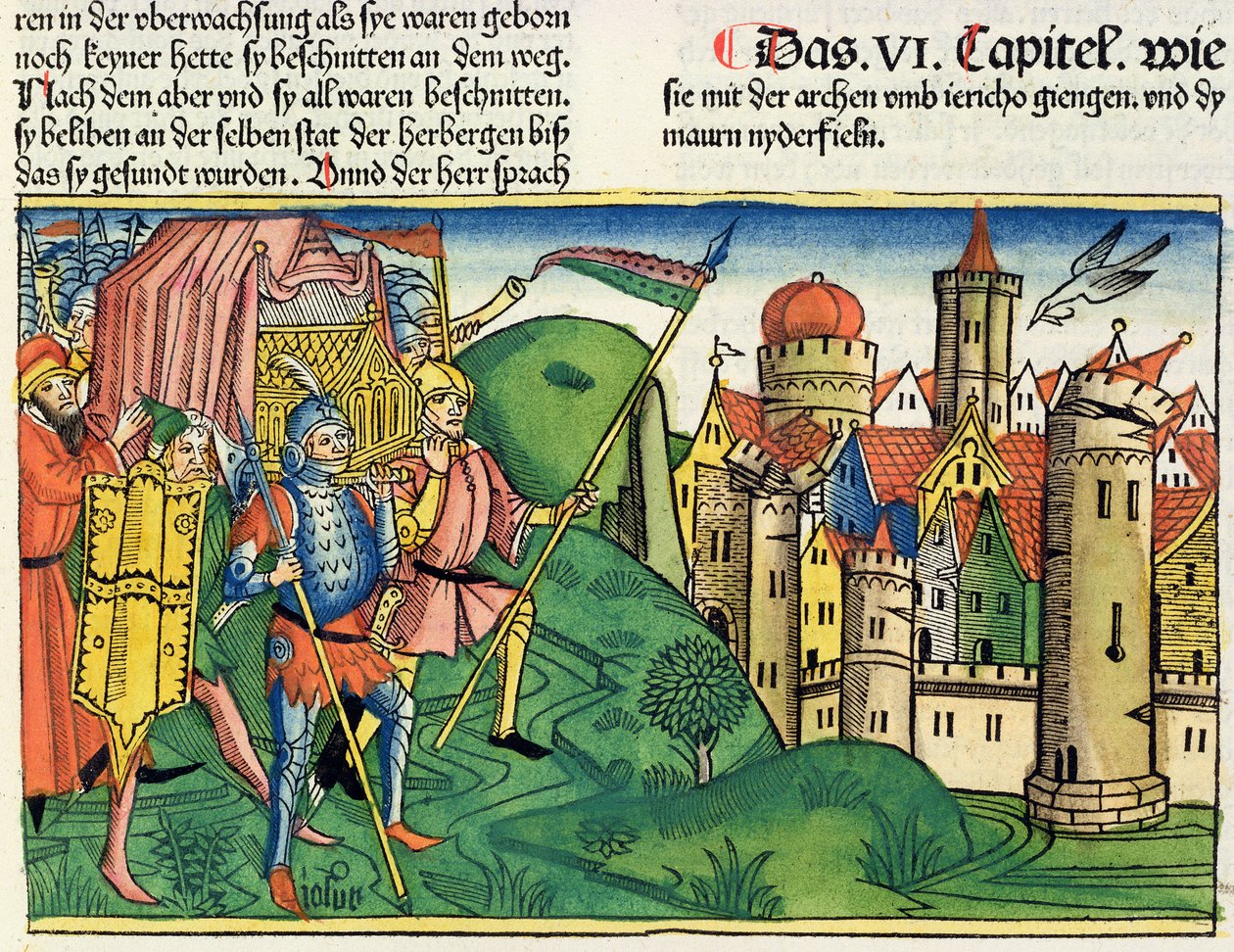 Giosuè 6:4-21 La caduta di Gerico, dalla Bibbia di Norimberga (Biblia Sacra Germanaica) da German School