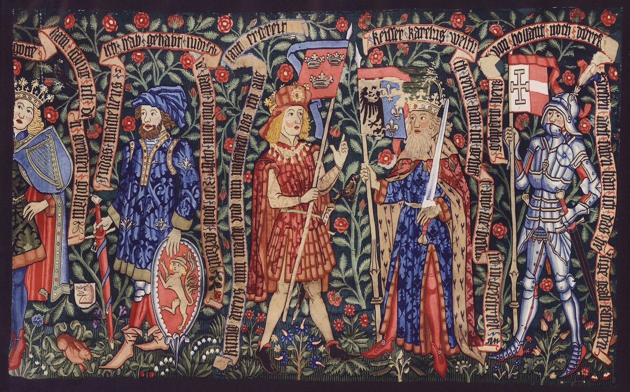 Re, nobili e cavalieri, arazzo, Basilea, 1490 circa (litografia a colori) da German School