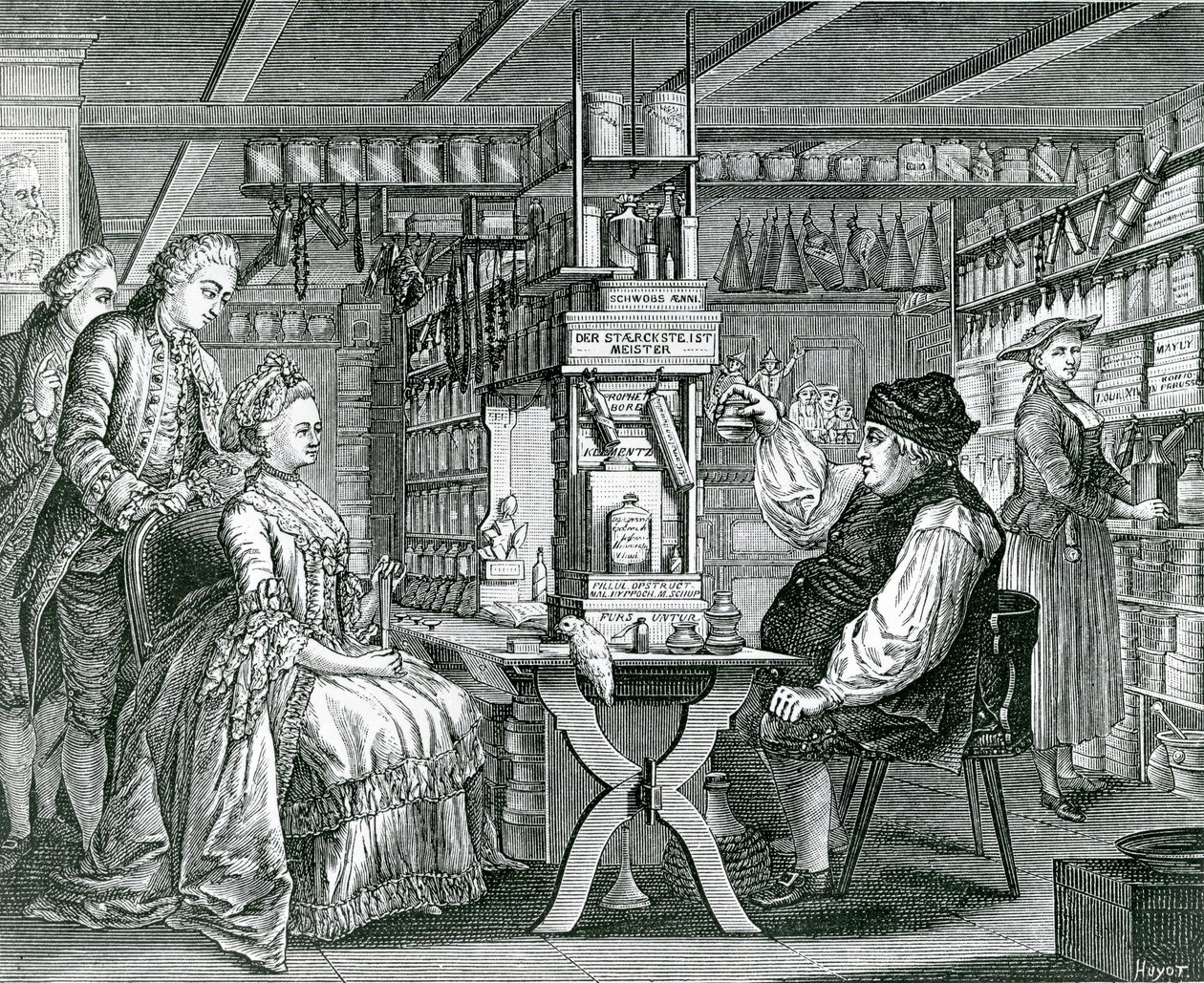 La Farmacia Rustica, stampa di Bartolomaus Hubner (1727-1795), 1774 da German School
