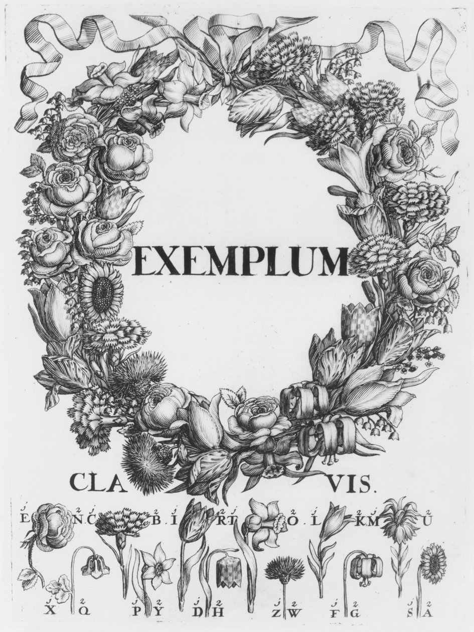 Linguaggio dei fiori, illustrazione da Cryptographia, oder geheime Schrifften di Johann Balthasar Friderici, pubblicata ad Amburgo, 1685 da German School