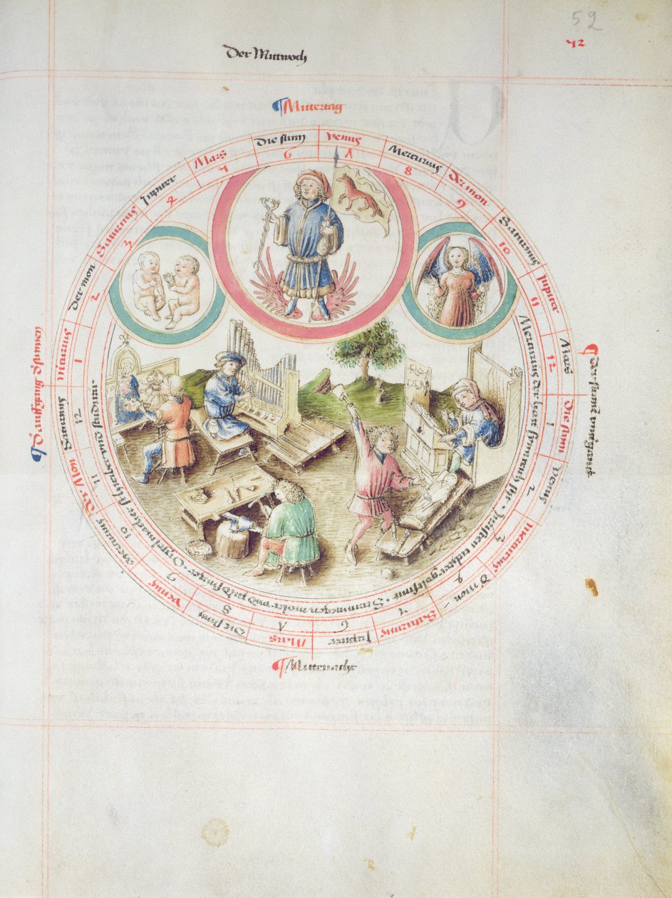 MS 2a Astron 1, fol 5.2 Carta astrologica raffigurante il mercoledì da German School