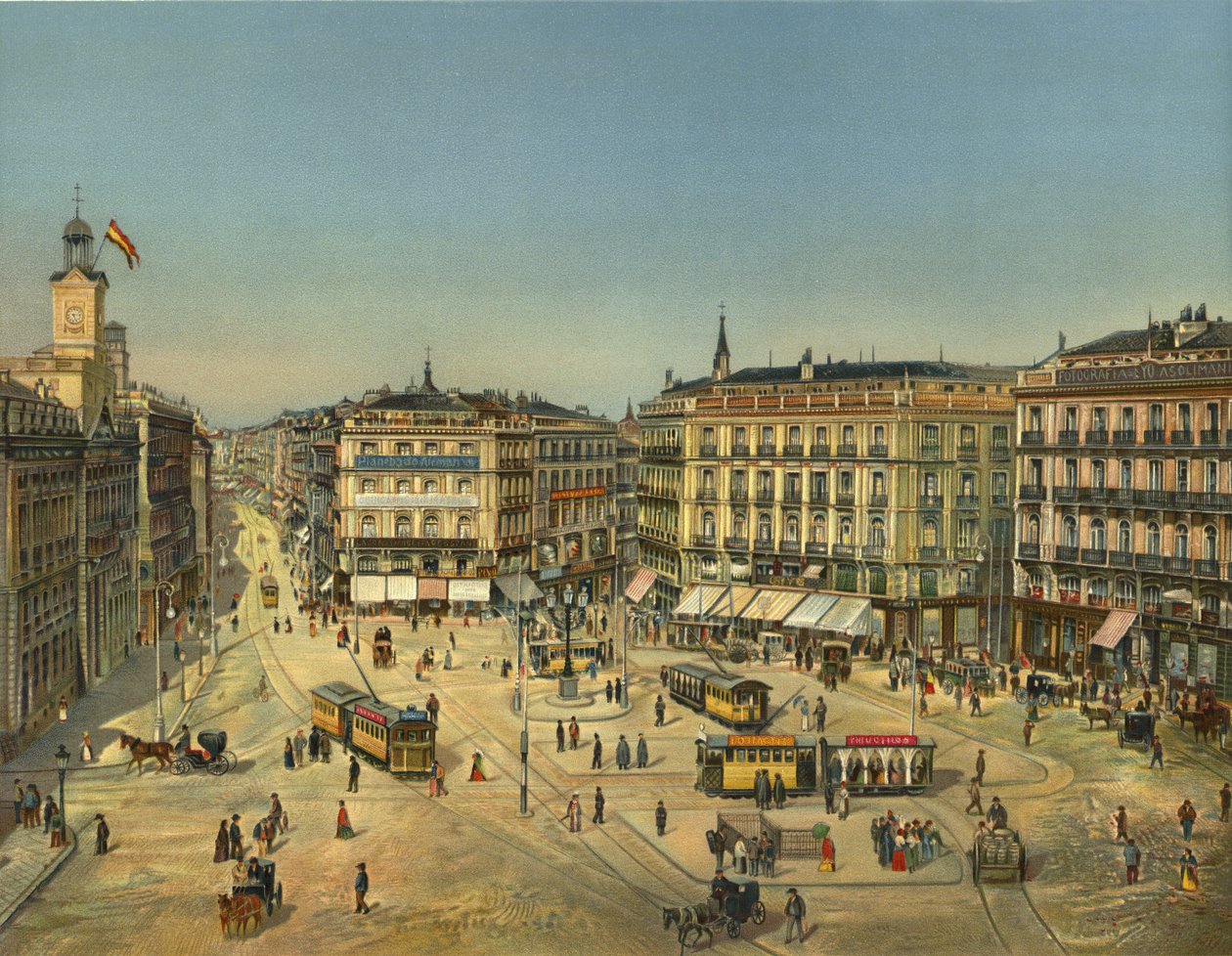 Madrid, Puerta Del Sol (cromolitografia) da German School