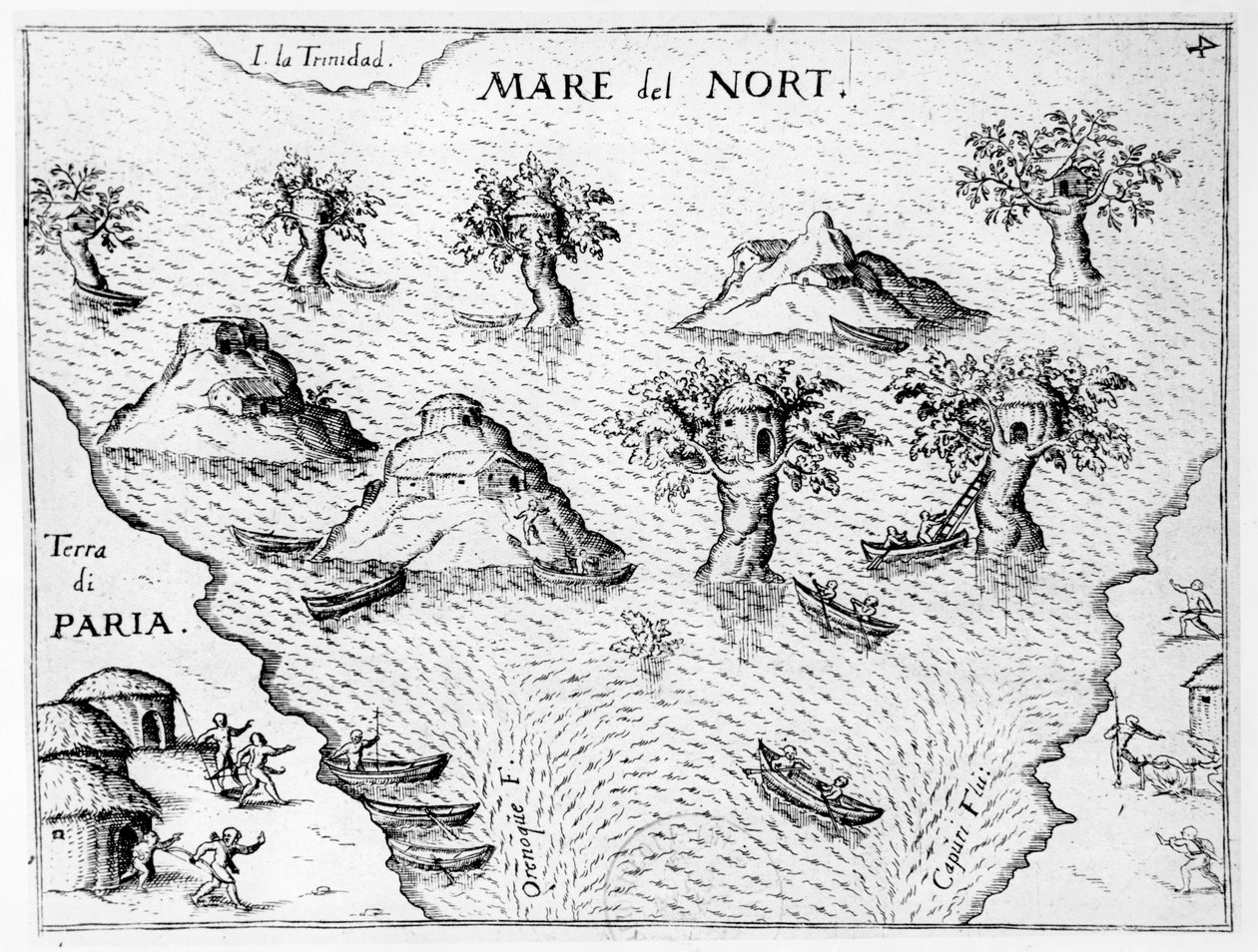 Mappa della costa della Guyana, illustrazione da Regni Guianae di G. Raleigh da German School
