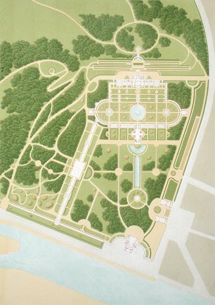 Mappa della casa e dei giardini del Re Guglielmo di Wurtemberg, pubblicata nel 1860 da German School
