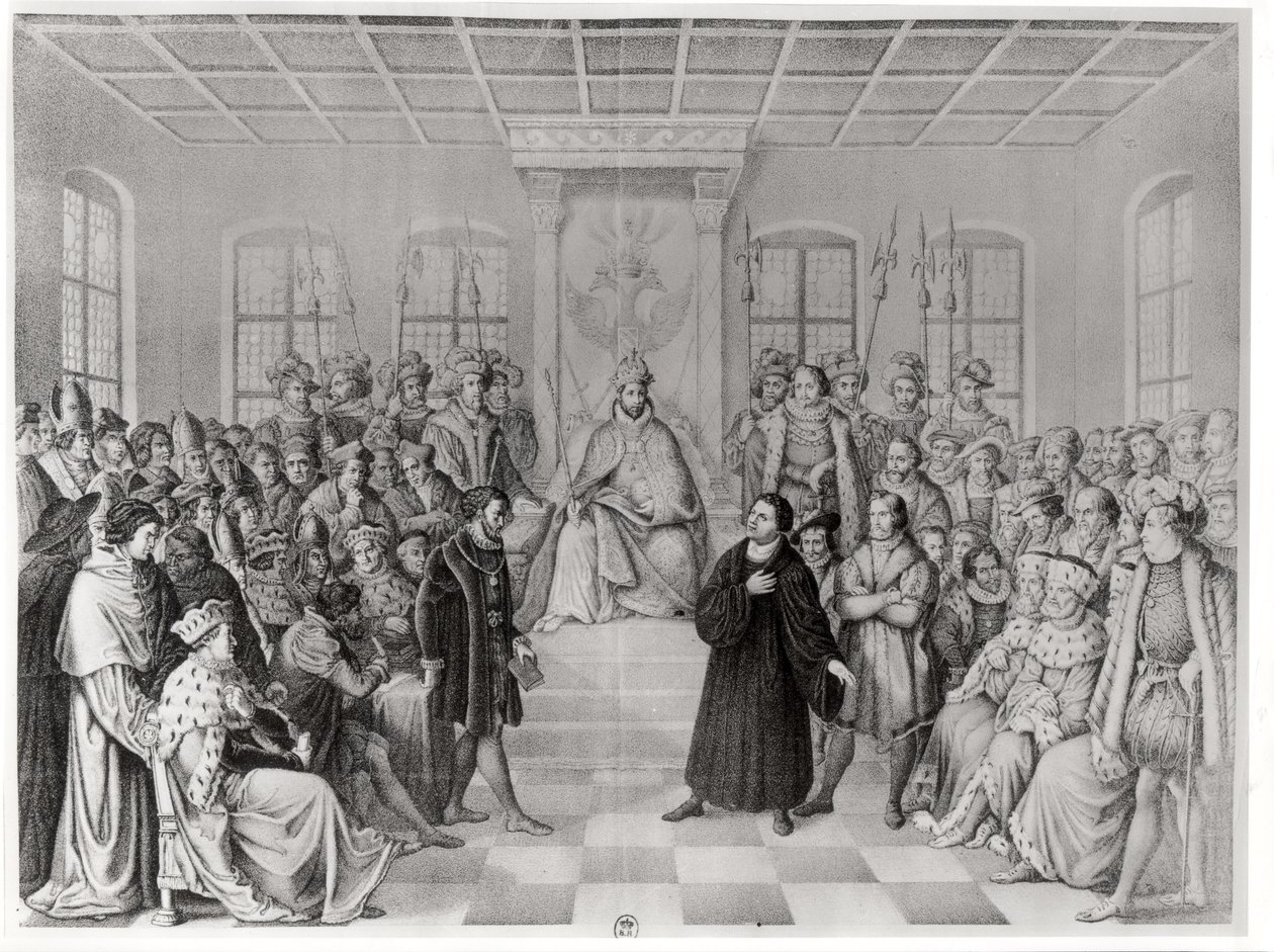 Martin Lutero davanti a Carlo V (1500-58) alla Dieta di Worms, 16 aprile 1521, da 