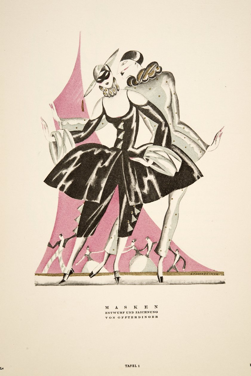 "Masken": ideato e disegnato da Offterdinger, da Styl, pub.1922 (stampa a pochoir) da German School