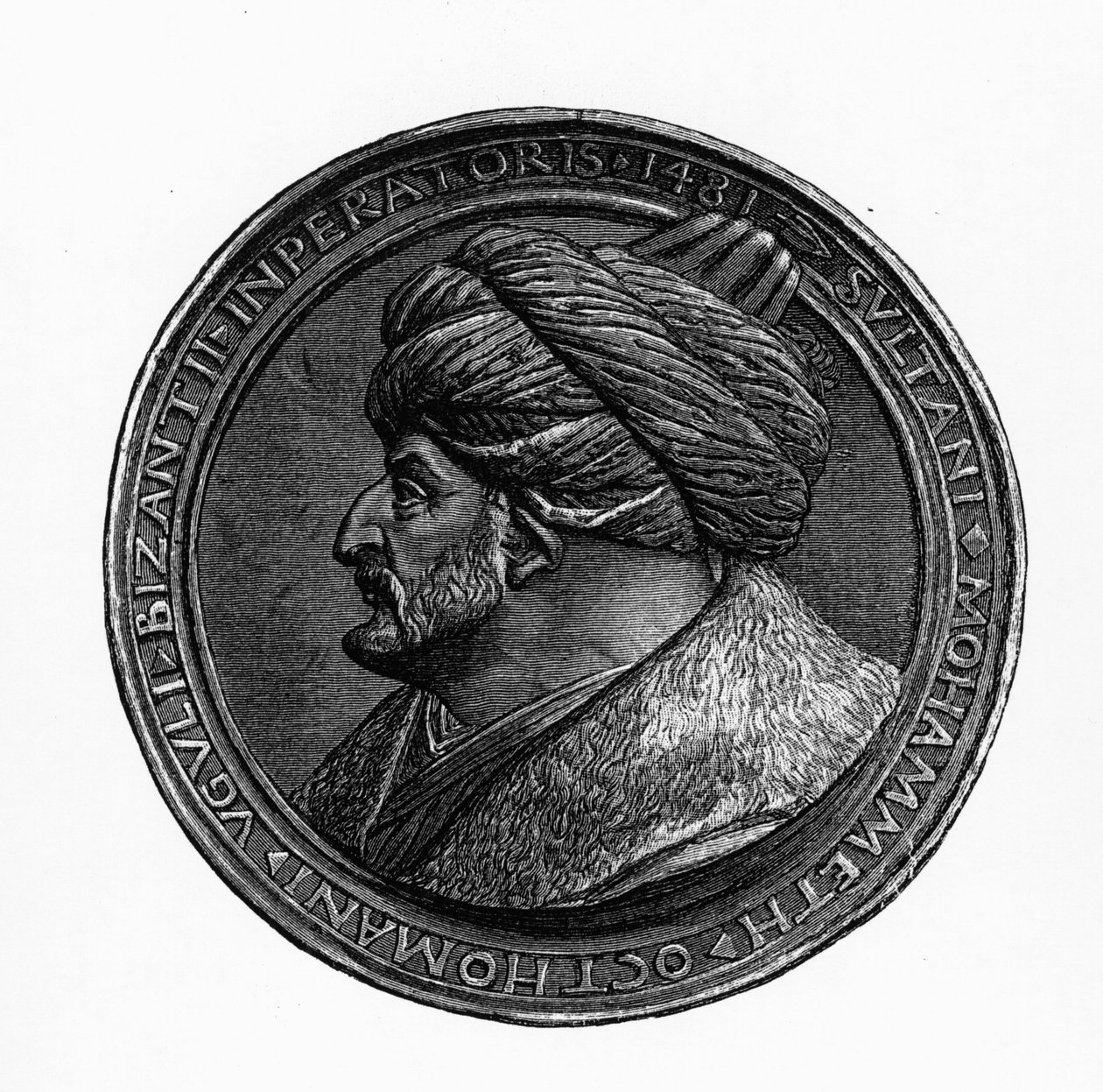 Medaglione di Mehmed II, da Geschichte der Byzantiner und des Osmanisches Reiches di G.S. Hertzberg, 1883 da German School