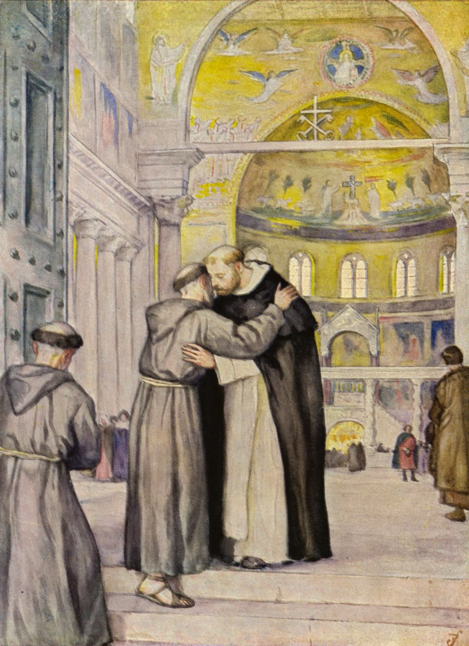 Incontro tra San Francesco e San Domenico (litografia a colori) da German School