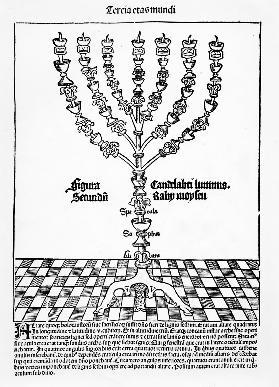 Menorah, da Liber Chronicarum di Hartmann Schedel, pubblicato a Norimberga da German School