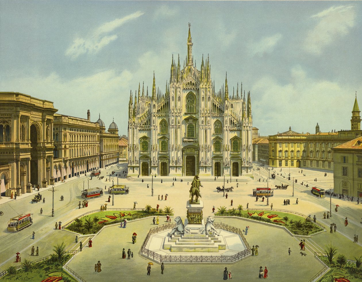 Milan, Piazza del Duomo (chromolitho) da German School