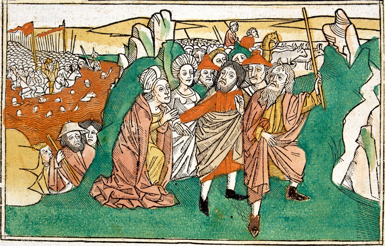 Mosè nel Mar Rosso, scena della Bibbia di Norimberga, scritta in tedesco da German School