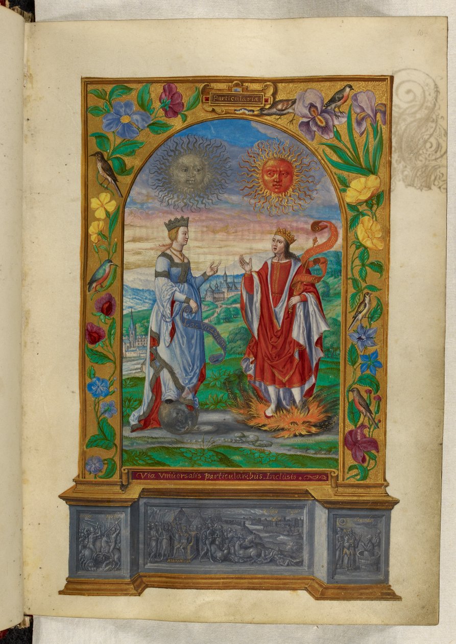 Miniatura di un Re e una Regina con pergamene, da 