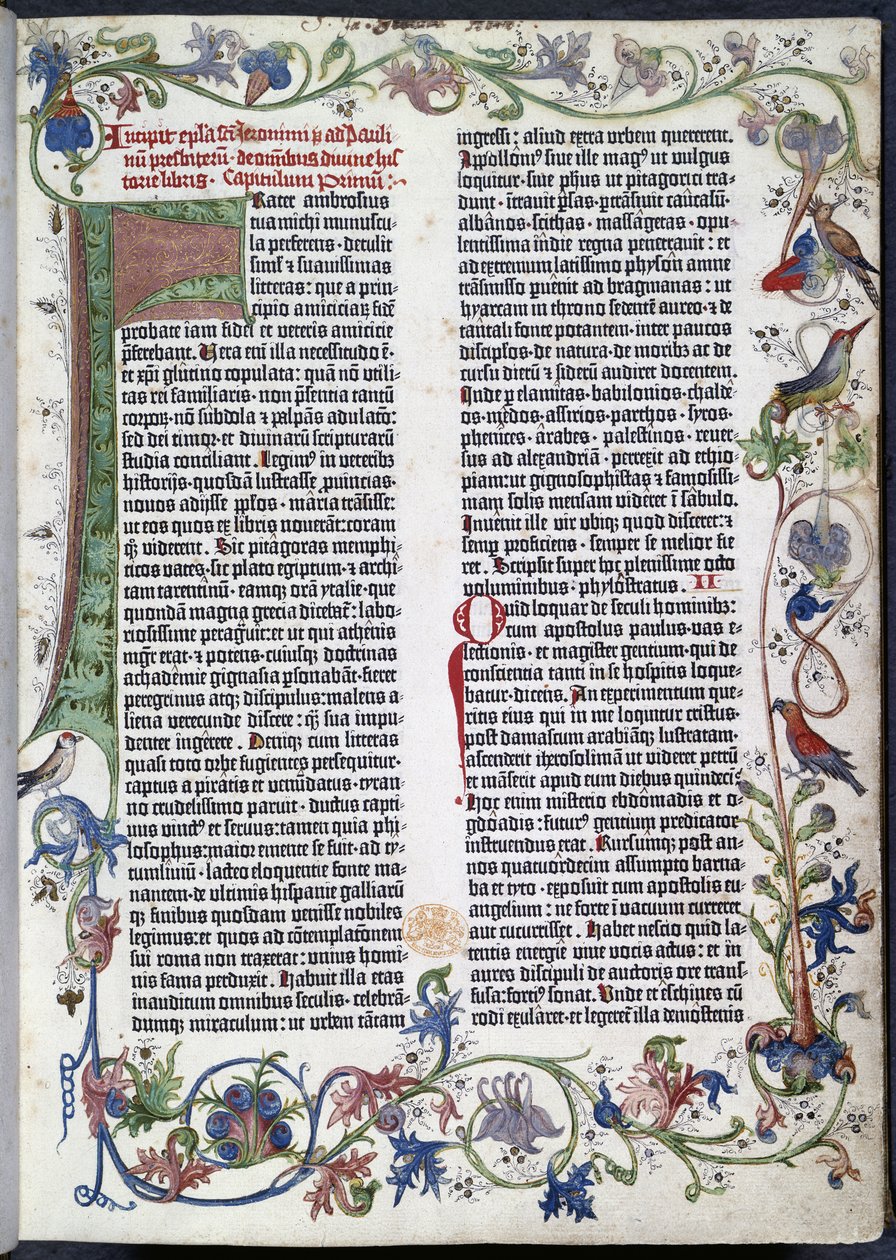 Pagina dalla Bibbia di Gutenberg, con illuminazione di Erfurt da German School
