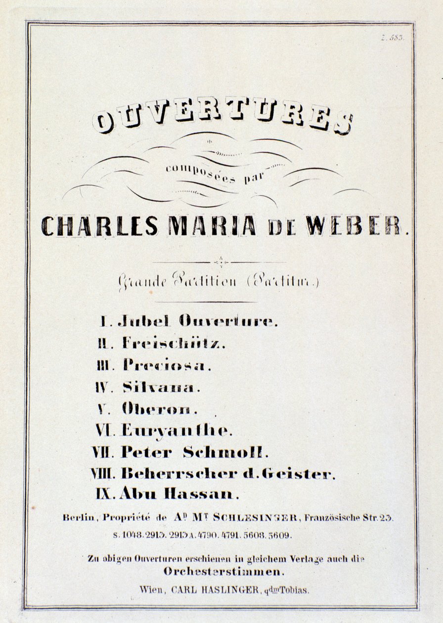 Pagina con presentazione di ouverture da varie opere di Carl Maria von Weber da German School