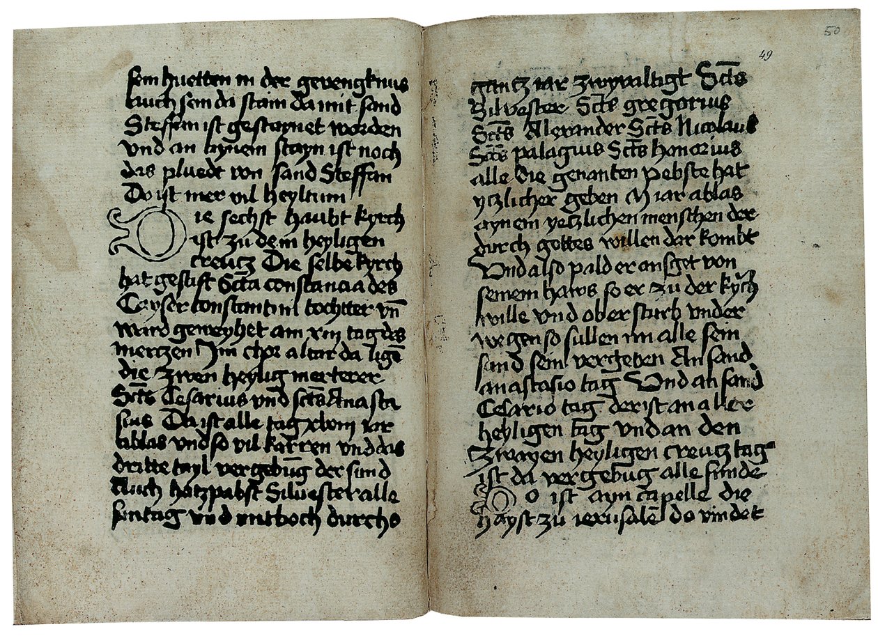 Pagine da una copia in lingua tedesca di "Mirabilia Romae, Historia et Descriptio Urbis Romae" di Pseudo-Egidio Romano, probabilmente pubblicata da Ulrich Han, Roma, circa 1475 da German School