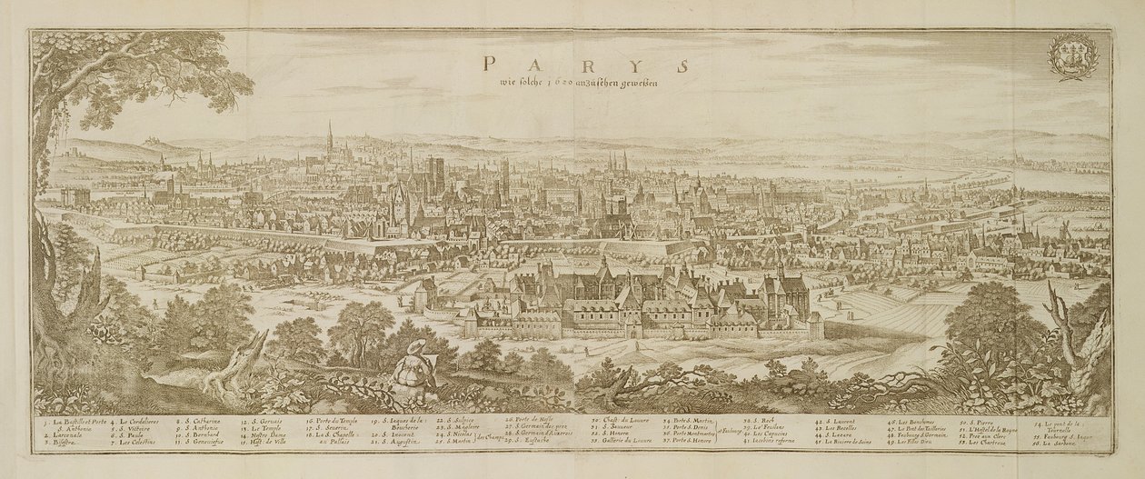 Veduta panoramica di Parigi nel 1620, da Topographia Galliae di Martin Zeiller (1589-1661) pubblicato nel 1655 da German School