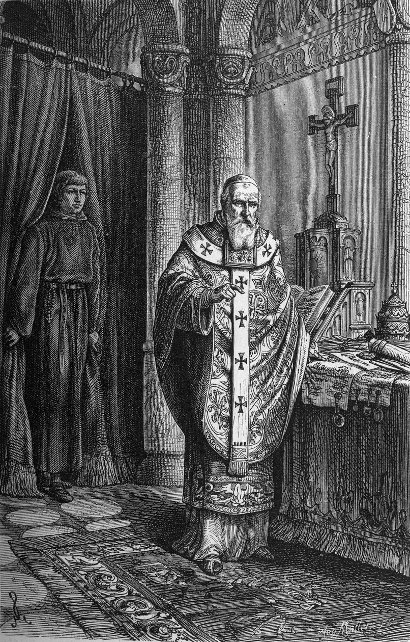 Papa Clemente IV (Gui Foucois o Coots o Foucault, fine XII secolo-1268). Incisione in "Kaiser, Konig und Papst" di Richard Roth da German School