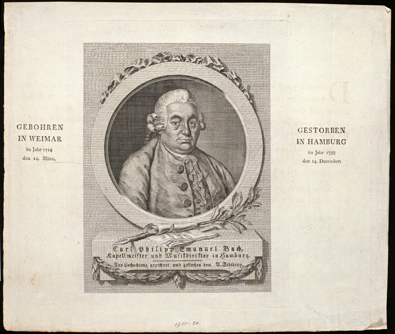 Ritratto di Carl Philipp Emanuel Bach (1714-88) inciso da C. D. Krohn, 1788 da German School